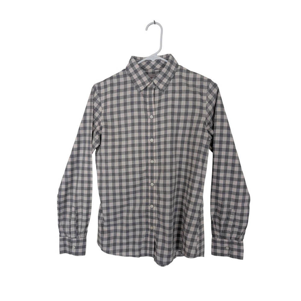 Banana Republic Soft-Wash Shirt Womens XS Gray White Gingham Check Cotton Button
